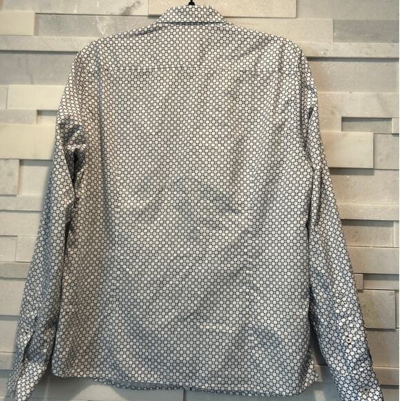TED BAKER Sanlon Long Sleeve Diamond-print Fitted White 100% Cotton Shirt L/4 - Picture 3 of 6